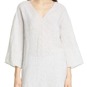 Eileen Fisher Light Gray Striped V-Neck Tunic